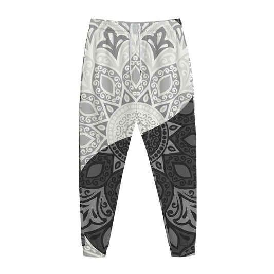Black And White Yin Yang Mandala Print Jogger Pants