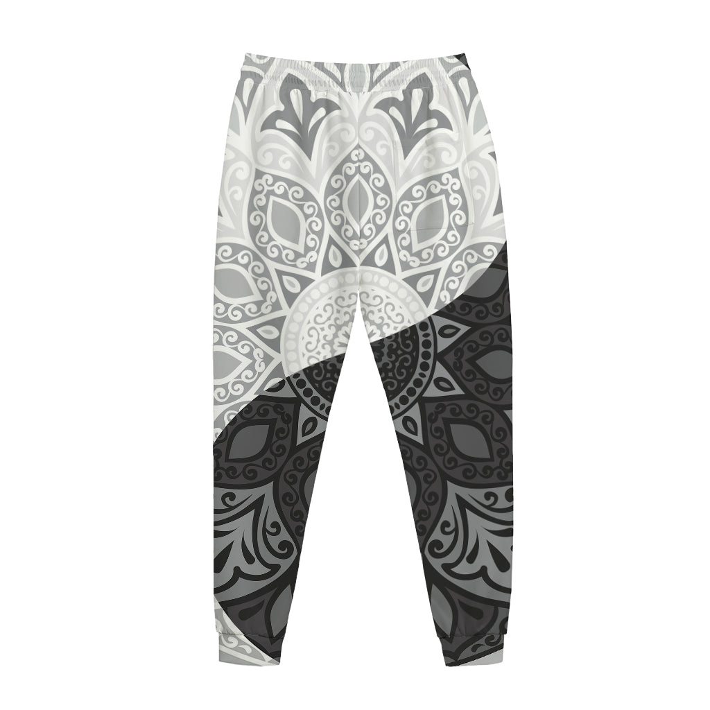 Black And White Yin Yang Mandala Print Jogger Pants