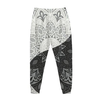 Black And White Yin Yang Mandala Print Jogger Pants