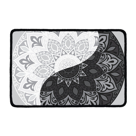 Black And White Yin Yang Mandala Print Kitchen Mat