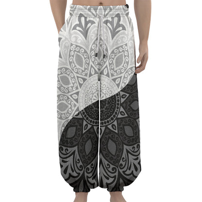 Black And White Yin Yang Mandala Print Lantern Pants