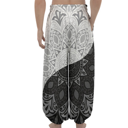 Black And White Yin Yang Mandala Print Lantern Pants