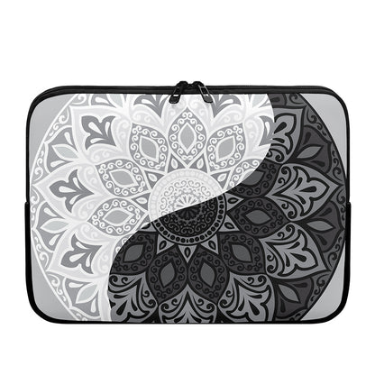 Black And White Yin Yang Mandala Print Laptop Sleeve