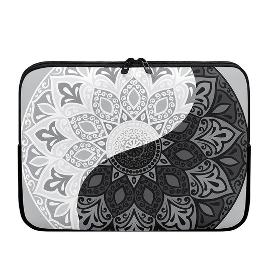 Black And White Yin Yang Mandala Print Laptop Sleeve