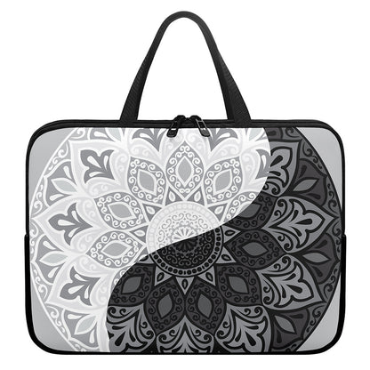 Black And White Yin Yang Mandala Print Laptop Sleeve With Handle