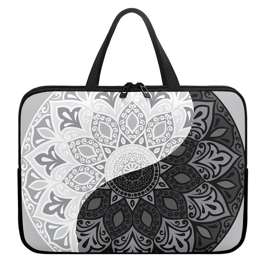 Black And White Yin Yang Mandala Print Laptop Sleeve With Handle