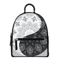 Black And White Yin Yang Mandala Print Leather Backpack