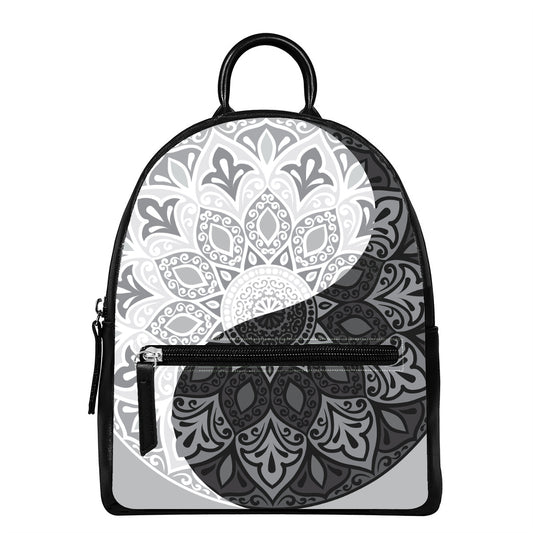 Black And White Yin Yang Mandala Print Leather Backpack