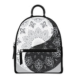Black And White Yin Yang Mandala Print Leather Backpack