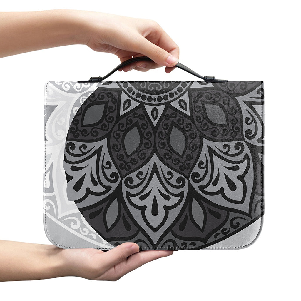 Black And White Yin Yang Mandala Print Leather Bible Cover