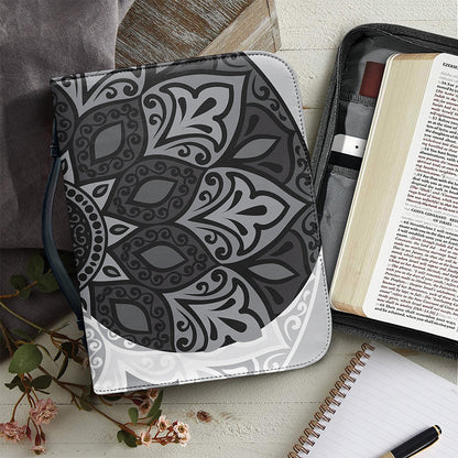 Black And White Yin Yang Mandala Print Leather Bible Cover