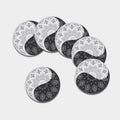Black And White Yin Yang Mandala Print Leather Coaster Set