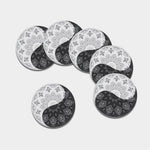 Black And White Yin Yang Mandala Print Leather Coaster Set