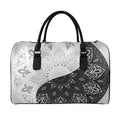 Black And White Yin Yang Mandala Print Leather Duffel Bag