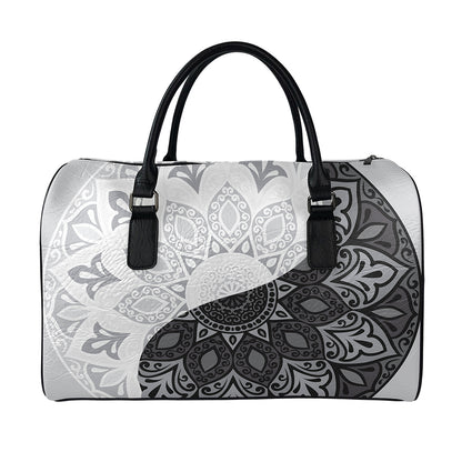 Black And White Yin Yang Mandala Print Leather Duffle Bag
