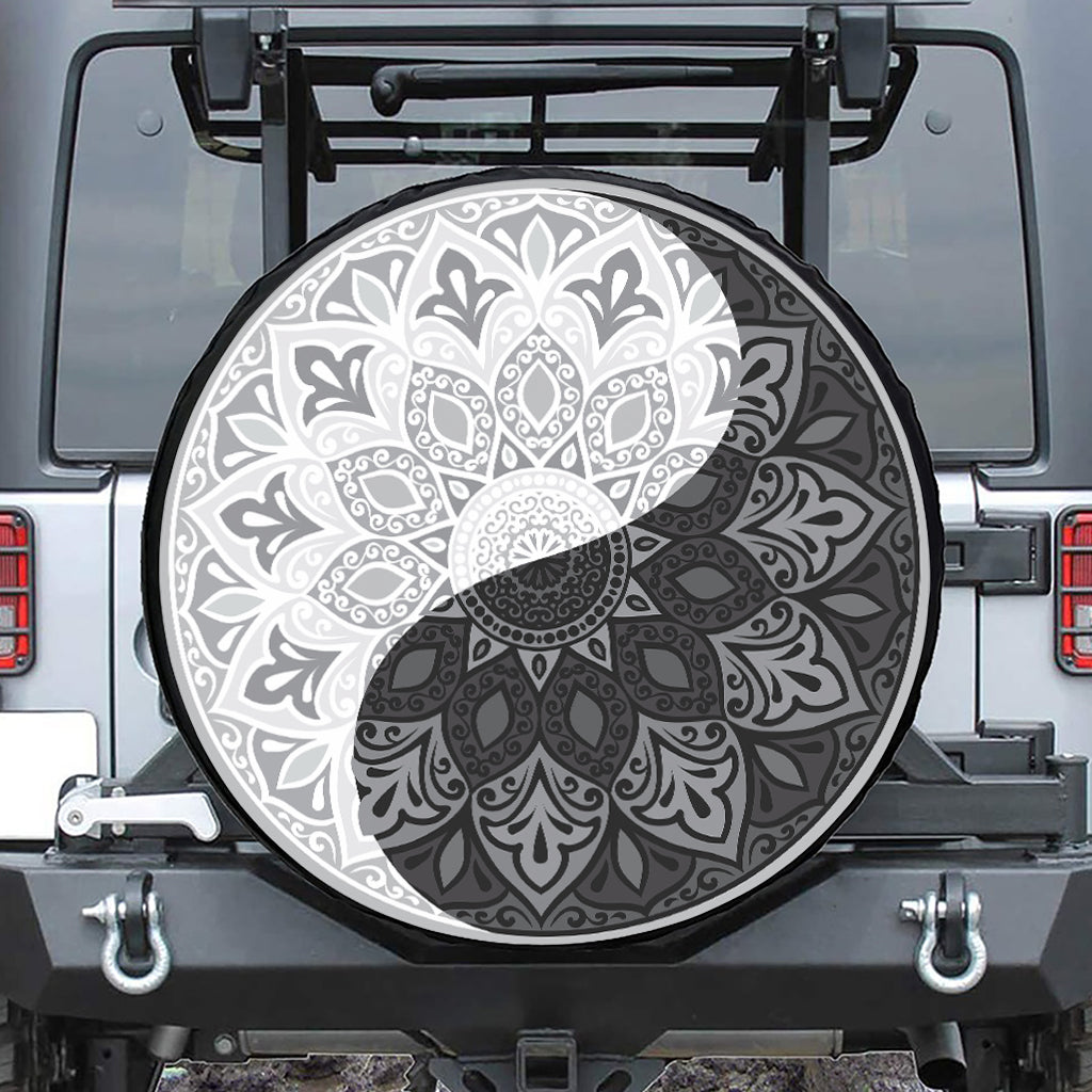 Black And White Yin Yang Mandala Print Leather Spare Tire Cover