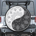 Black And White Yin Yang Mandala Print Leather Spare Tire Cover
