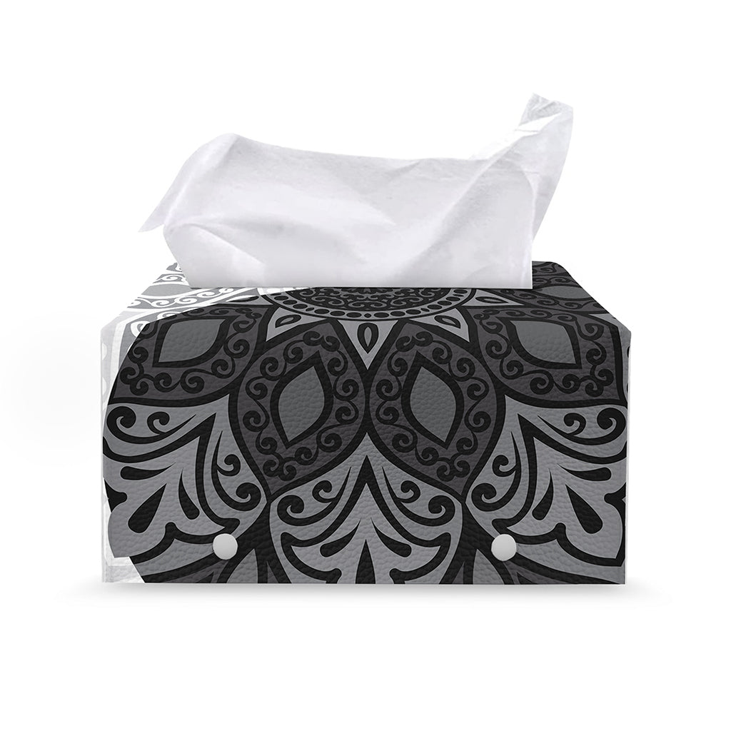 Black And White Yin Yang Mandala Print Leather Tissue Box Cover