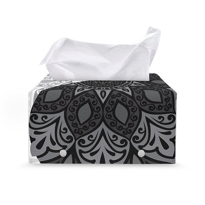 Black And White Yin Yang Mandala Print Leather Tissue Box Cover