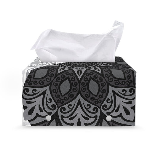Black And White Yin Yang Mandala Print Leather Tissue Box Cover