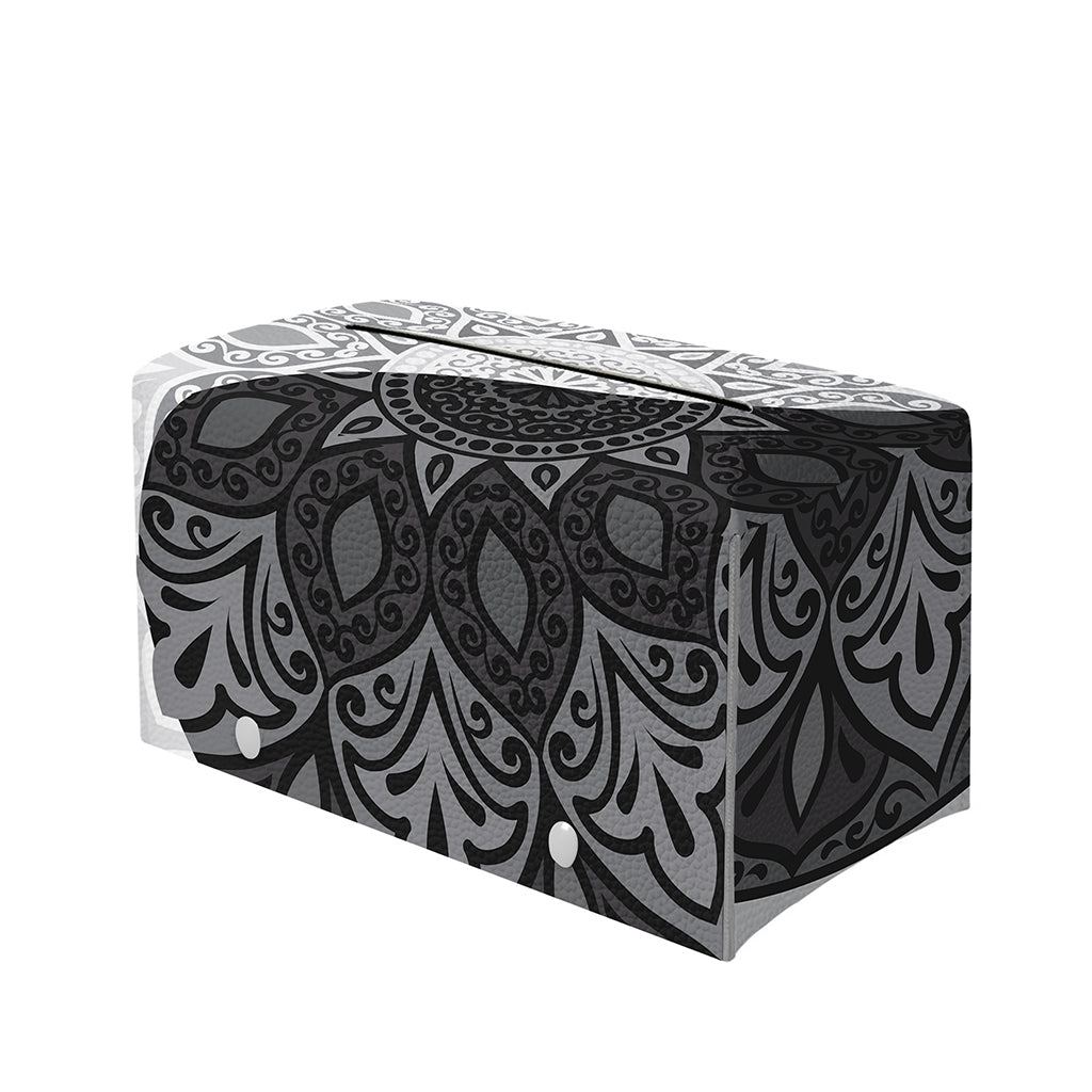 Black And White Yin Yang Mandala Print Leather Tissue Box Cover