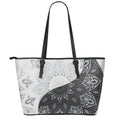 Black And White Yin Yang Mandala Print Leather Tote Bag With Zipper