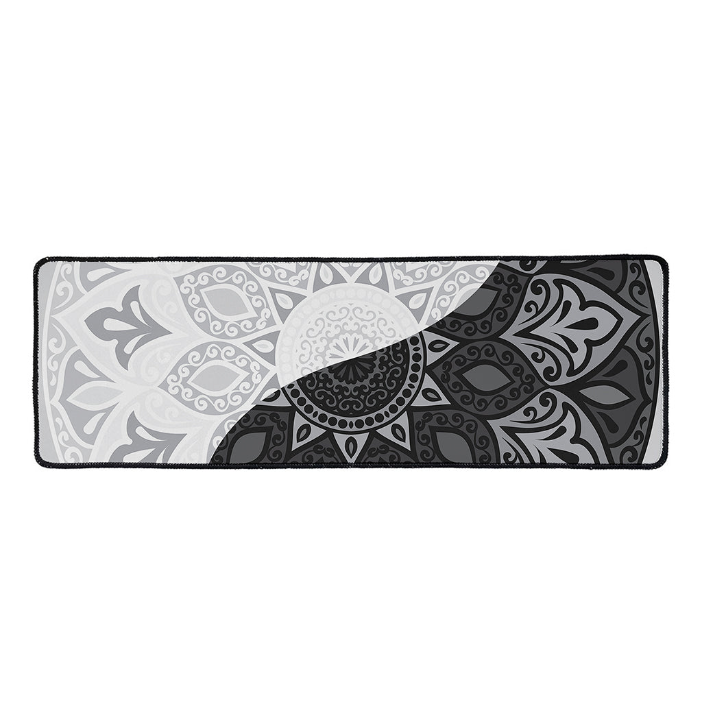 Black And White Yin Yang Mandala Print Long Kitchen Mat