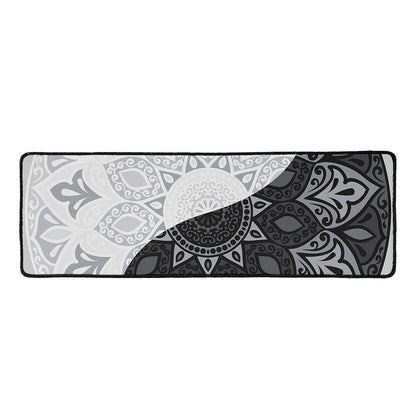 Black And White Yin Yang Mandala Print Long Kitchen Mat