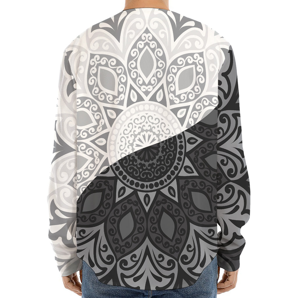 Black And White Yin Yang Mandala Print Long Sleeve Baseball Jersey