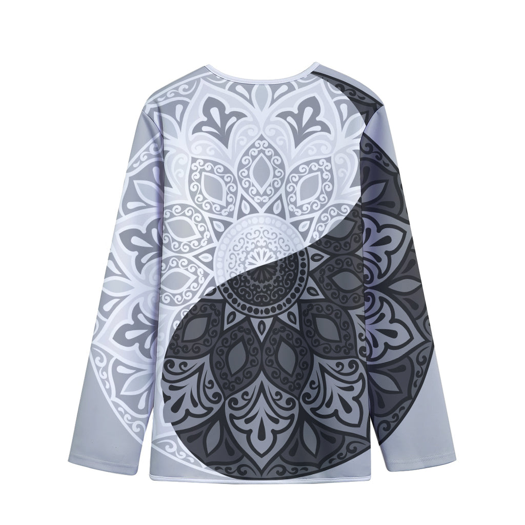 Black And White Yin Yang Mandala Print Long Sleeve Short Coat