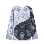 Black And White Yin Yang Mandala Print Long Sleeve Short Coat