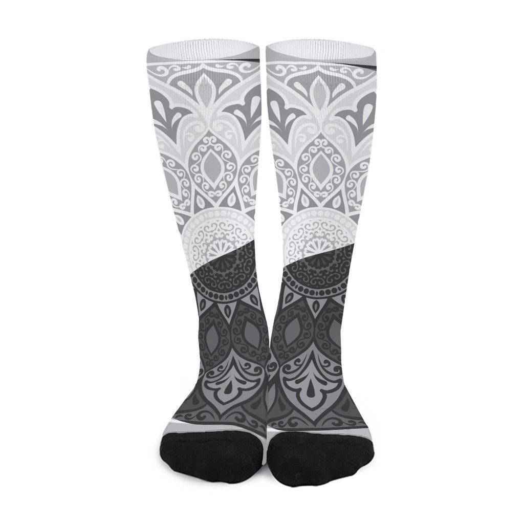 Black And White Yin Yang Mandala Print Long Socks