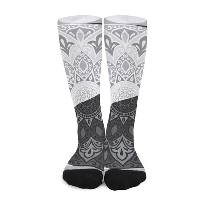 Black And White Yin Yang Mandala Print Long Socks