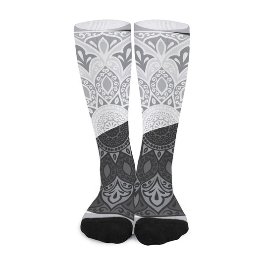 Black And White Yin Yang Mandala Print Long Socks
