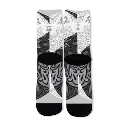 Black And White Yin Yang Mandala Print Long Socks