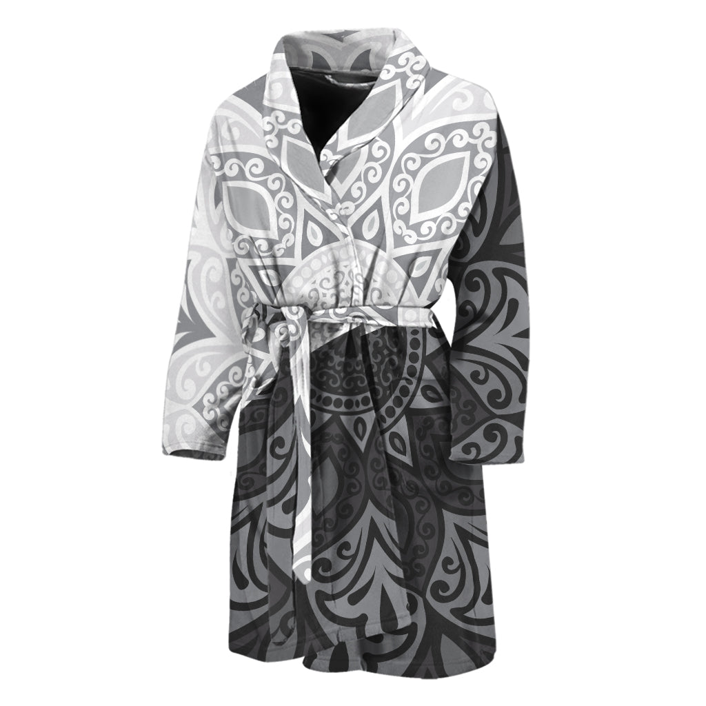 Black And White Yin Yang Mandala Print Men's Bathrobe