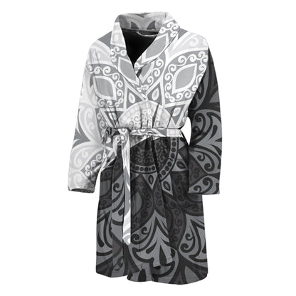 Black And White Yin Yang Mandala Print Men's Bathrobe
