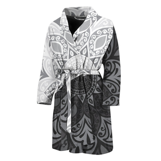 Black And White Yin Yang Mandala Print Men's Bathrobe