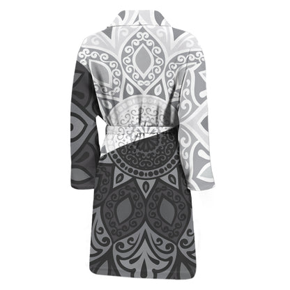 Black And White Yin Yang Mandala Print Men's Bathrobe