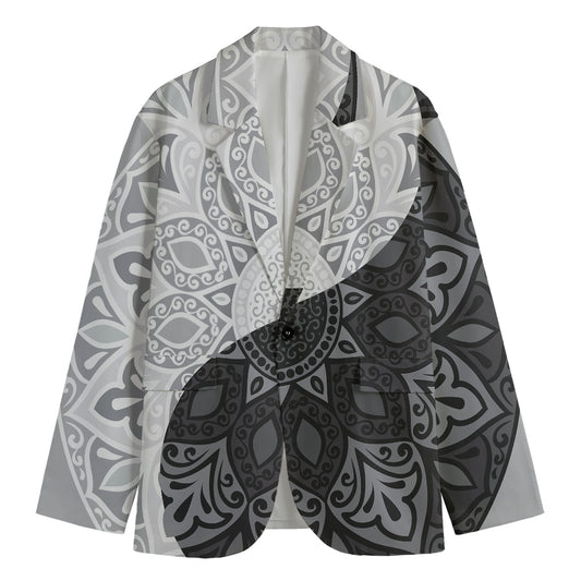 Black And White Yin Yang Mandala Print Men's Blazer