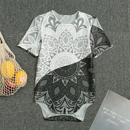 Black And White Yin Yang Mandala Print Men's Bodysuit