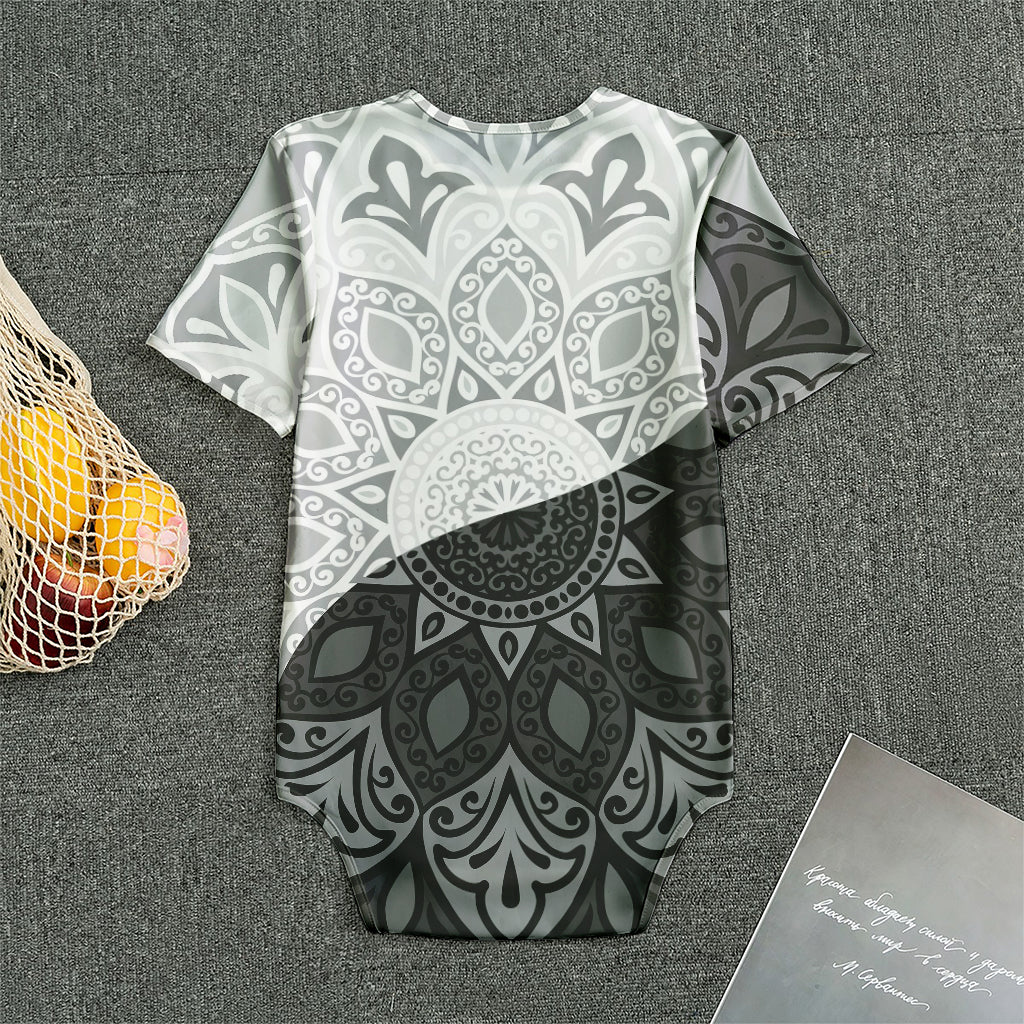 Black And White Yin Yang Mandala Print Men's Bodysuit