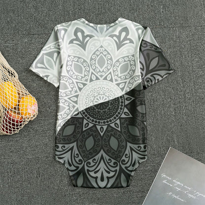 Black And White Yin Yang Mandala Print Men's Bodysuit