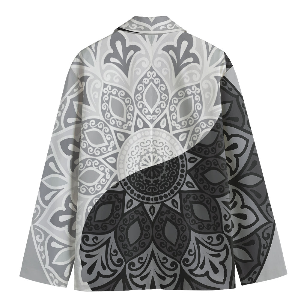 Black And White Yin Yang Mandala Print Men's Cotton Blazer