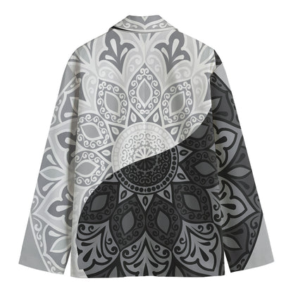 Black And White Yin Yang Mandala Print Men's Cotton Blazer
