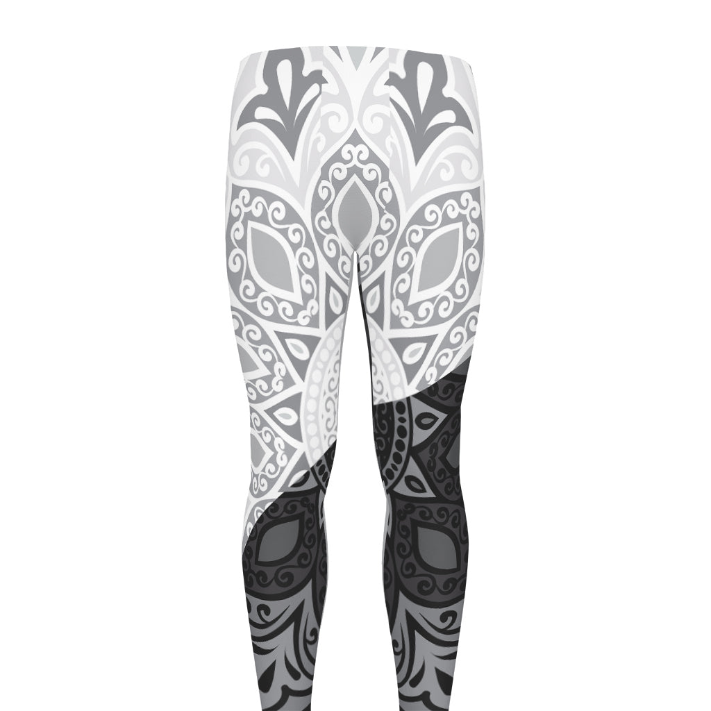 Black And White Yin Yang Mandala Print Men's leggings