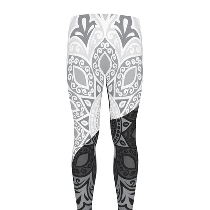 Black And White Yin Yang Mandala Print Men's leggings