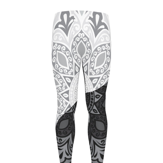 Black And White Yin Yang Mandala Print Men's leggings
