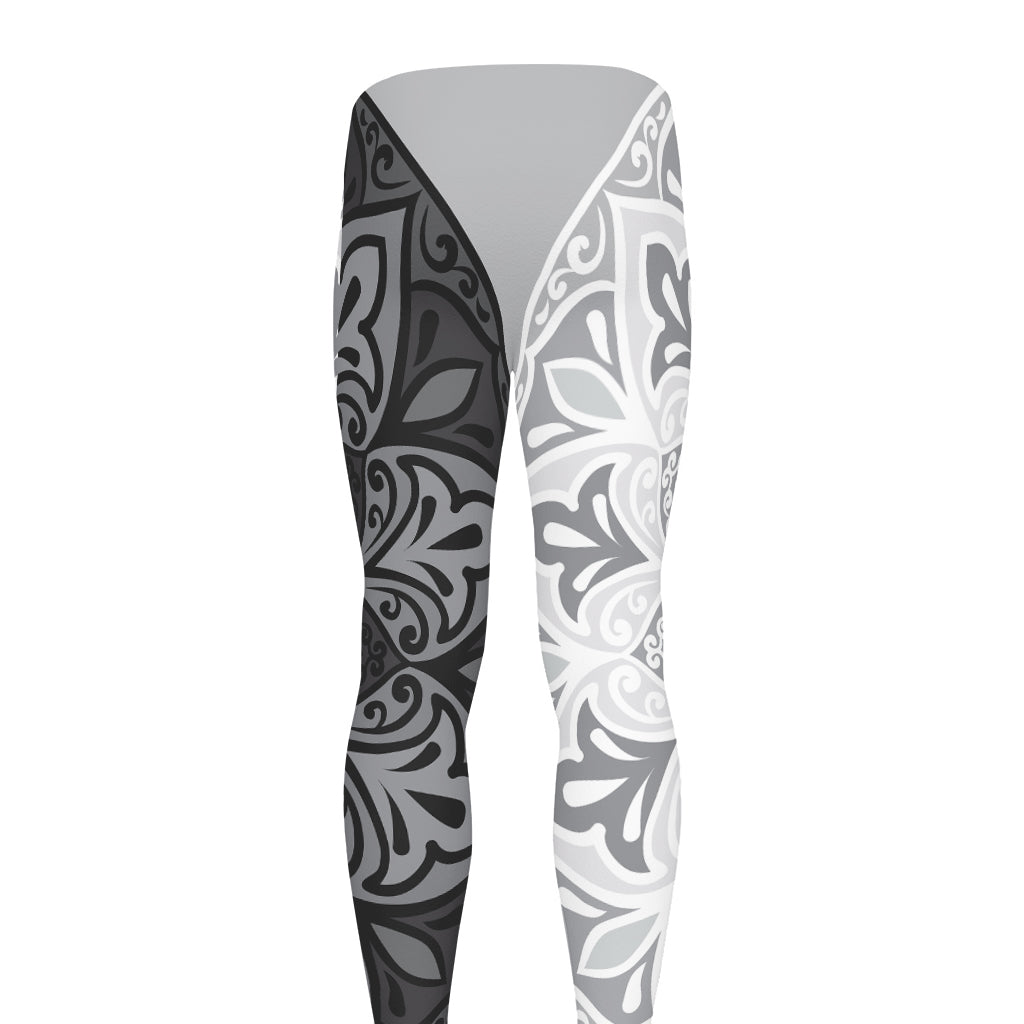 Black And White Yin Yang Mandala Print Men's leggings
