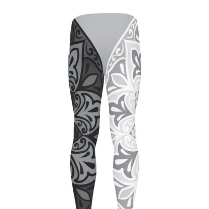 Black And White Yin Yang Mandala Print Men's leggings